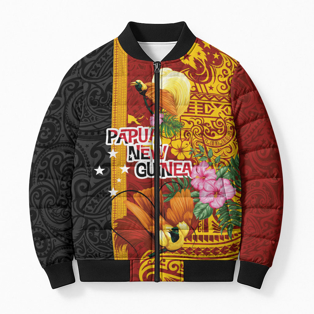 Papua New Guinea Independence Day Bomber Puffer Jacket Birds-of-Paradise Melanesian Tattoos Tropical Plants LT03 Unisex Multicolor - Polynesian Pride