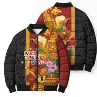 Papua New Guinea Independence Day Bomber Puffer Jacket Birds-of-Paradise Melanesian Tattoos Tropical Plants LT03 - Polynesian Pride