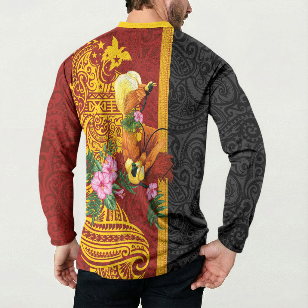 Papua New Guinea Independence Day Button Sweatshirt Birds-of-Paradise Melanesian Tattoos Tropical Plants LT03 - Polynesian Pride