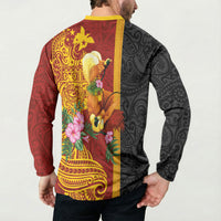 Papua New Guinea Independence Day Button Sweatshirt Birds-of-Paradise Melanesian Tattoos Tropical Plants LT03 - Polynesian Pride