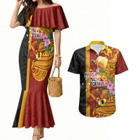 Papua New Guinea Independence Day Couples Matching Mermaid Dress and Hawaiian Shirt Birds-of-Paradise Melanesian Tattoos Tropical Plants LT03 Multicolor - Polynesian Pride