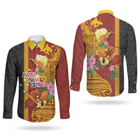 Papua New Guinea Independence Day Couples Matching Puletasi and Long Sleeve Button Shirt Birds-of-Paradise Melanesian Tattoos Tropical Plants LT03 - Polynesian Pride