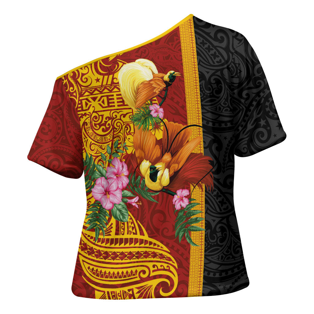 Papua New Guinea Independence Day Cross Shoulder Shirt Birds-of-Paradise Melanesian Tattoos Tropical Plants LT03 - Polynesian Pride