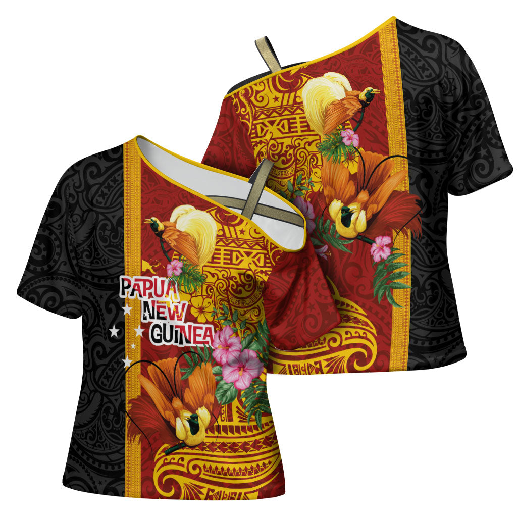Papua New Guinea Independence Day Cross Shoulder Shirt Birds-of-Paradise Melanesian Tattoos Tropical Plants LT03 - Polynesian Pride