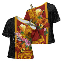 Papua New Guinea Independence Day Cross Shoulder Shirt Birds-of-Paradise Melanesian Tattoos Tropical Plants LT03 - Polynesian Pride