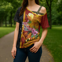 Papua New Guinea Independence Day Cross Shoulder Shirt Birds-of-Paradise Melanesian Tattoos Tropical Plants LT03 - Polynesian Pride