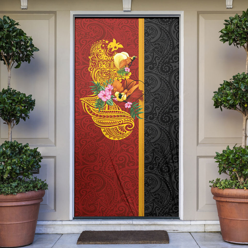Papua New Guinea Independence Day Door Cover Birds-of-Paradise Melanesian Tattoos Tropical Plants LT03 Multicolor - Polynesian Pride