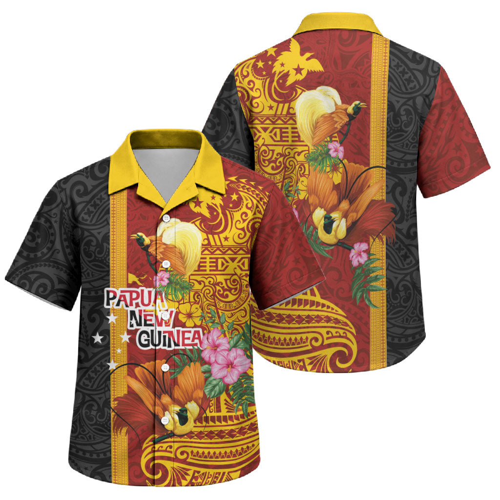 Papua New Guinea Independence Day Family Matching Off Shoulder Short Dress and Hawaiian Shirt Birds-of-Paradise Melanesian Tattoos Tropical Plants LT03 Son's Shirt Multicolor - Polynesian Pride