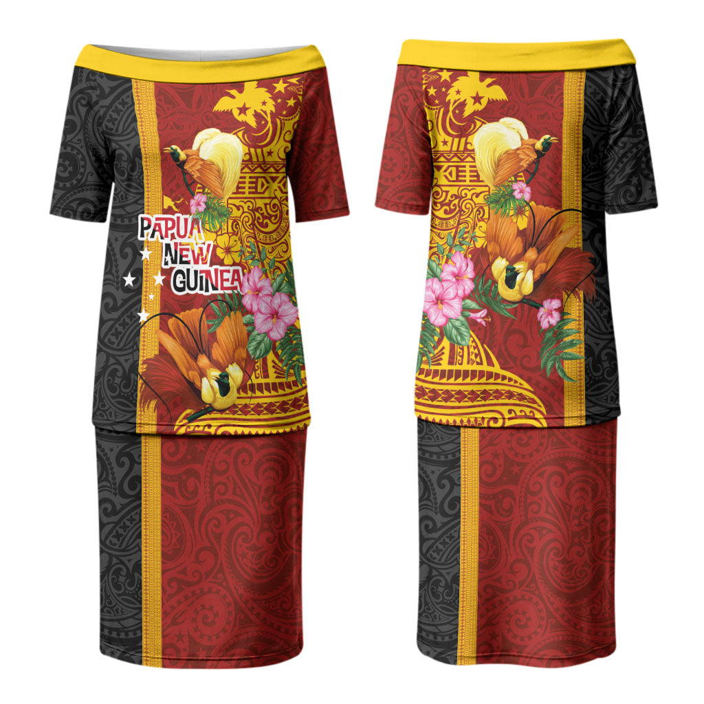 Papua New Guinea Independence Day Family Matching Puletasi and Hawaiian Shirt Birds-of-Paradise Melanesian Tattoos Tropical Plants LT03 Mom's Dress Multicolor - Polynesian Pride