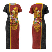 Papua New Guinea Independence Day Family Matching Short Sleeve Bodycon Dress and Hawaiian Shirt Birds-of-Paradise Melanesian Tattoos Tropical Plants LT03 Mom's Dress Multicolor - Polynesian Pride