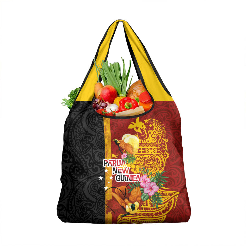 Papua New Guinea Independence Day Grocery Bag Birds-of-Paradise Melanesian Tattoos Tropical Plants LT03 1-pack One Size Multicolor - Polynesian Pride