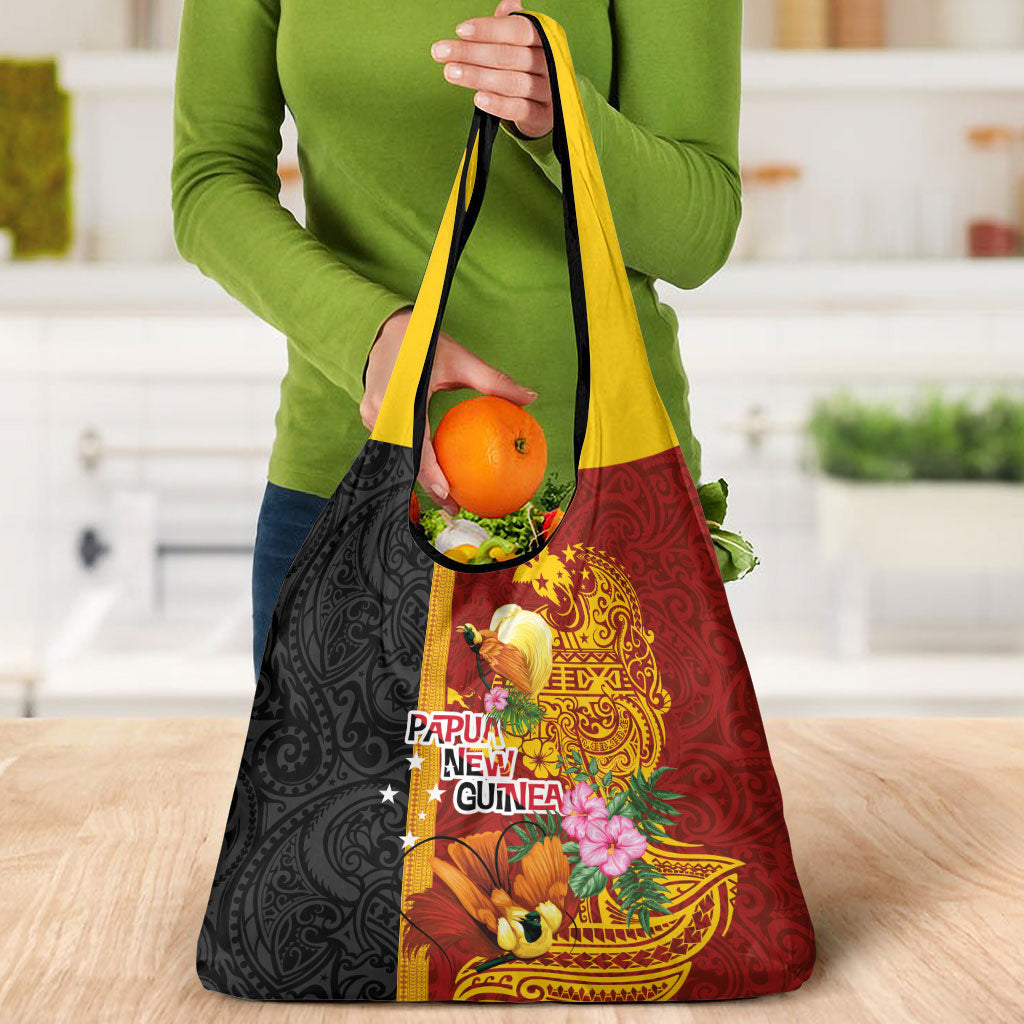 Papua New Guinea Independence Day Grocery Bag Birds-of-Paradise Melanesian Tattoos Tropical Plants LT03 - Polynesian Pride