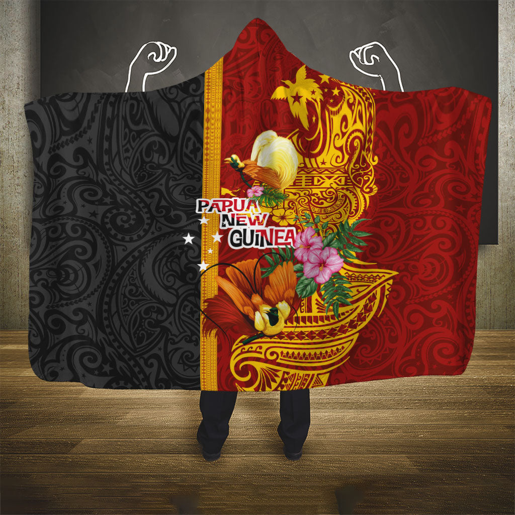 Papua New Guinea Independence Day Hooded Blanket Birds-of-Paradise Melanesian Tattoos Tropical Plants LT03 - Polynesian Pride