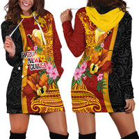 Papua New Guinea Independence Day Hoodie Dress Birds-of-Paradise Melanesian Tattoos Tropical Plants LT03 - Polynesian Pride