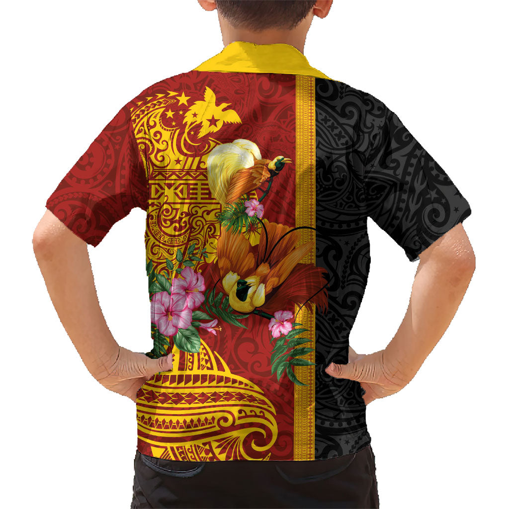 Papua New Guinea Independence Day Kid Hawaiian Shirt Birds-of-Paradise Melanesian Tattoos Tropical Plants LT03 - Polynesian Pride