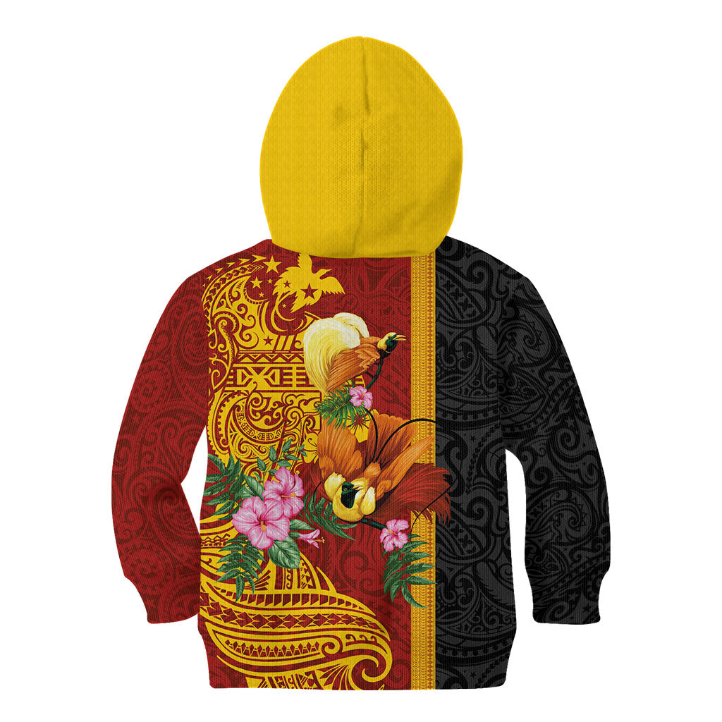 Papua New Guinea Independence Day Kid Hoodie Birds-of-Paradise Melanesian Tattoos Tropical Plants LT03 - Polynesian Pride