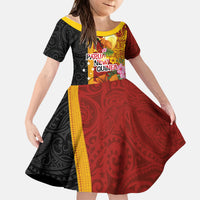 Papua New Guinea Independence Day Kid Short Sleeve Dress Birds-of-Paradise Melanesian Tattoos Tropical Plants LT03 KID Multicolor - Polynesian Pride