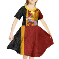 Papua New Guinea Independence Day Kid Short Sleeve Dress Birds-of-Paradise Melanesian Tattoos Tropical Plants LT03 - Polynesian Pride