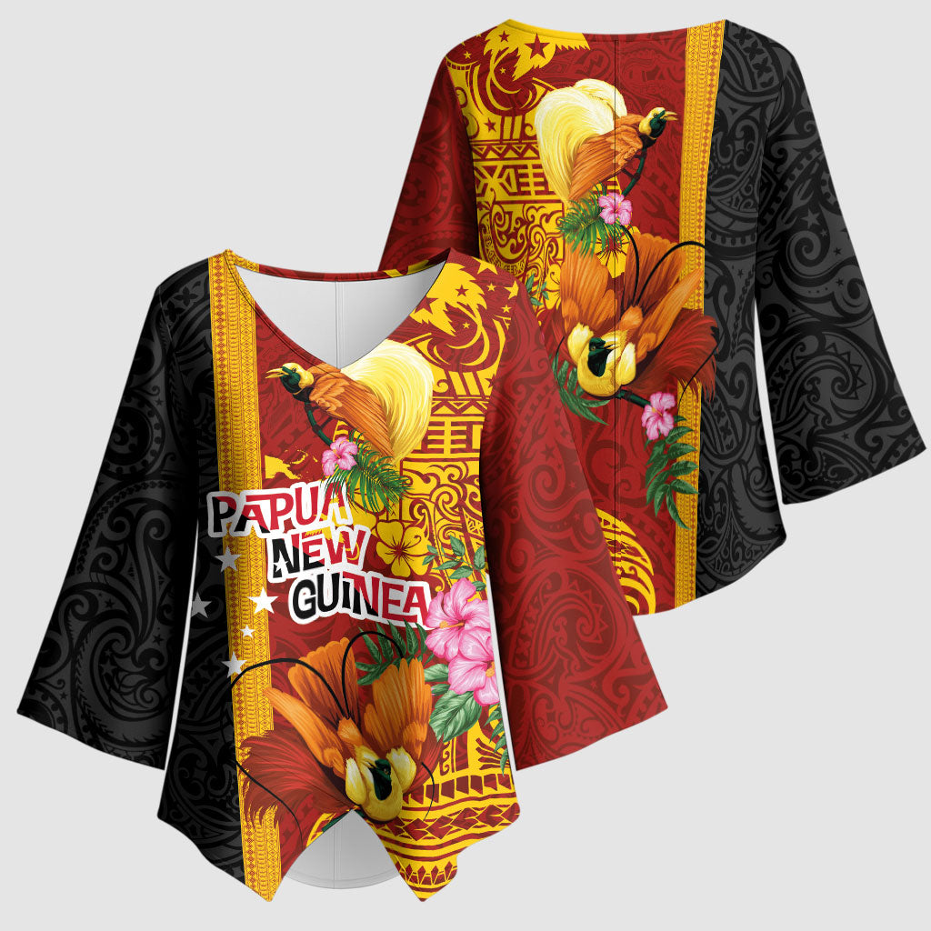 Papua New Guinea Independence Day Kimono Sleeve Blouse Birds-of-Paradise Melanesian Tattoos Tropical Plants LT03 - Polynesian Pride
