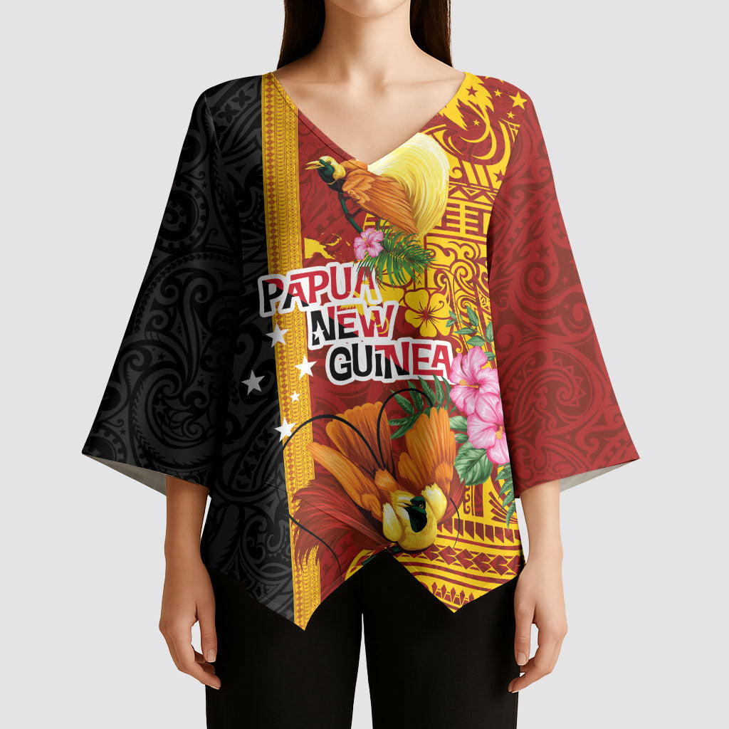 Papua New Guinea Independence Day Kimono Sleeve Blouse Birds-of-Paradise Melanesian Tattoos Tropical Plants LT03 - Polynesian Pride