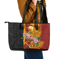 Papua New Guinea Independence Day Leather Tote Bag Birds-of-Paradise Melanesian Tattoos Tropical Plants LT03 - Polynesian Pride