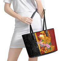 Papua New Guinea Independence Day Leather Tote Bag Birds-of-Paradise Melanesian Tattoos Tropical Plants LT03 - Polynesian Pride