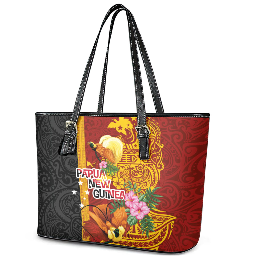 Papua New Guinea Independence Day Leather Tote Bag Birds-of-Paradise Melanesian Tattoos Tropical Plants LT03 - Polynesian Pride
