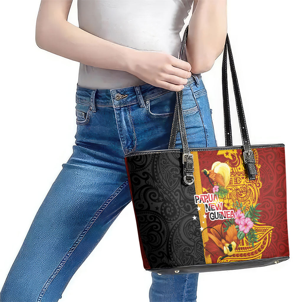 Papua New Guinea Independence Day Leather Tote Bag Birds-of-Paradise Melanesian Tattoos Tropical Plants LT03 - Polynesian Pride