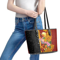 Papua New Guinea Independence Day Leather Tote Bag Birds-of-Paradise Melanesian Tattoos Tropical Plants LT03 - Polynesian Pride