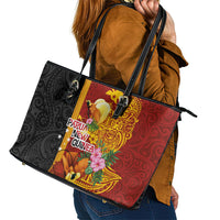 Papua New Guinea Independence Day Leather Tote Bag Birds-of-Paradise Melanesian Tattoos Tropical Plants LT03 - Polynesian Pride