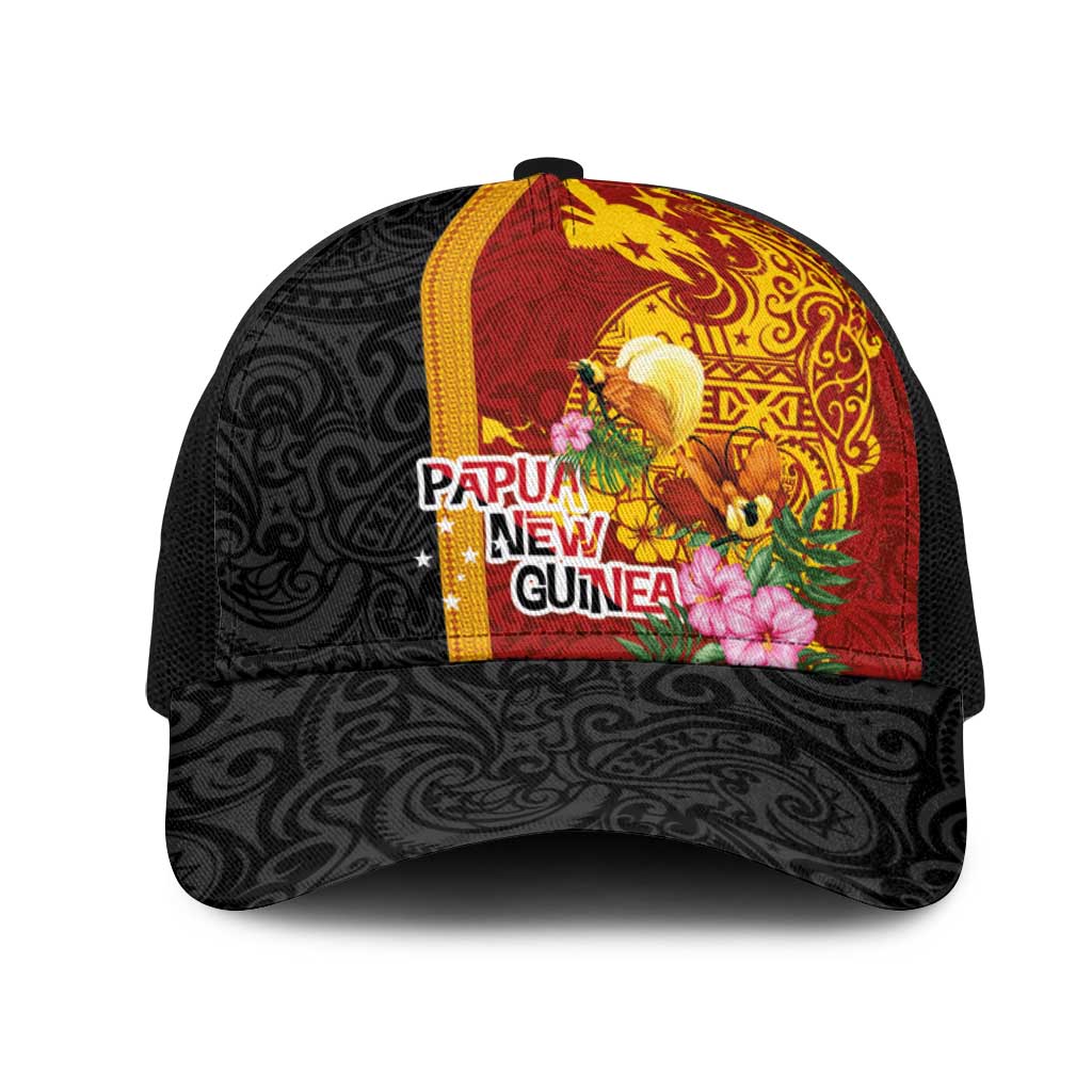 Papua New Guinea Independence Day Mesh Trucker Cap Birds-of-Paradise Melanesian Tattoos Tropical Plants LT03 One Size Black Multicolor - Polynesian Pride