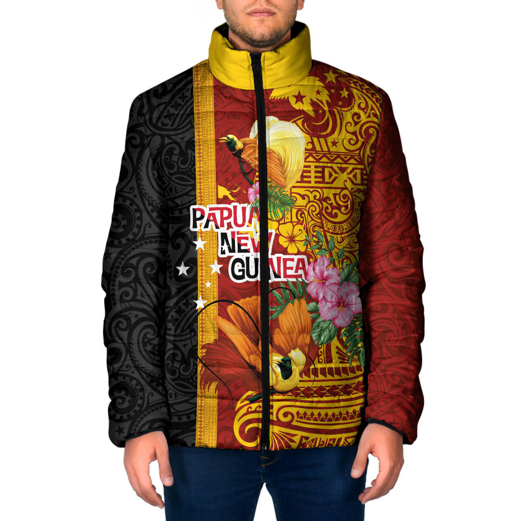 Papua New Guinea Independence Day Padded Jacket Birds-of-Paradise Melanesian Tattoos Tropical Plants LT03 Men Multicolor - Polynesian Pride
