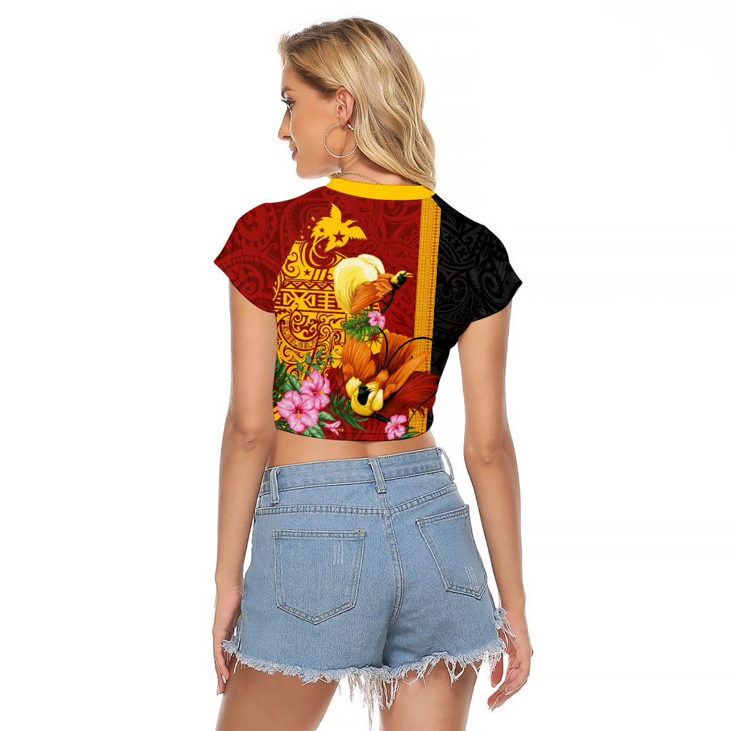 Papua New Guinea Independence Day Raglan Cropped T Shirt Birds-of-Paradise Melanesian Tattoos Tropical Plants LT03 - Polynesian Pride