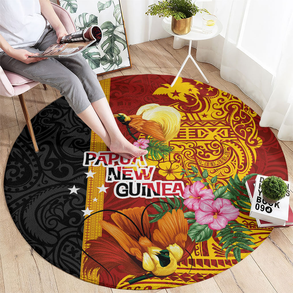 Papua New Guinea Independence Day Round Carpet Birds-of-Paradise Melanesian Tattoos Tropical Plants LT03 - Polynesian Pride