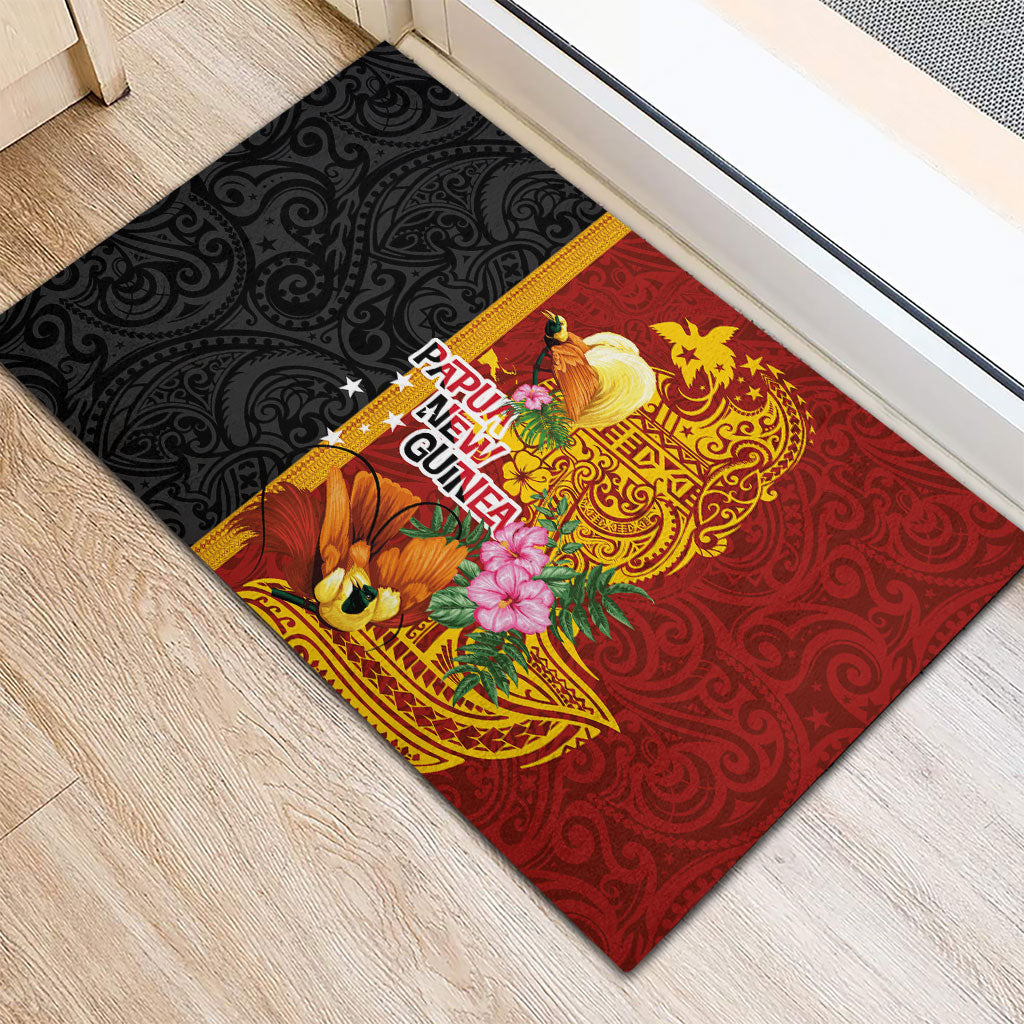 Papua New Guinea Independence Day Rubber Doormat Birds-of-Paradise Melanesian Tattoos Tropical Plants LT03 - Polynesian Pride