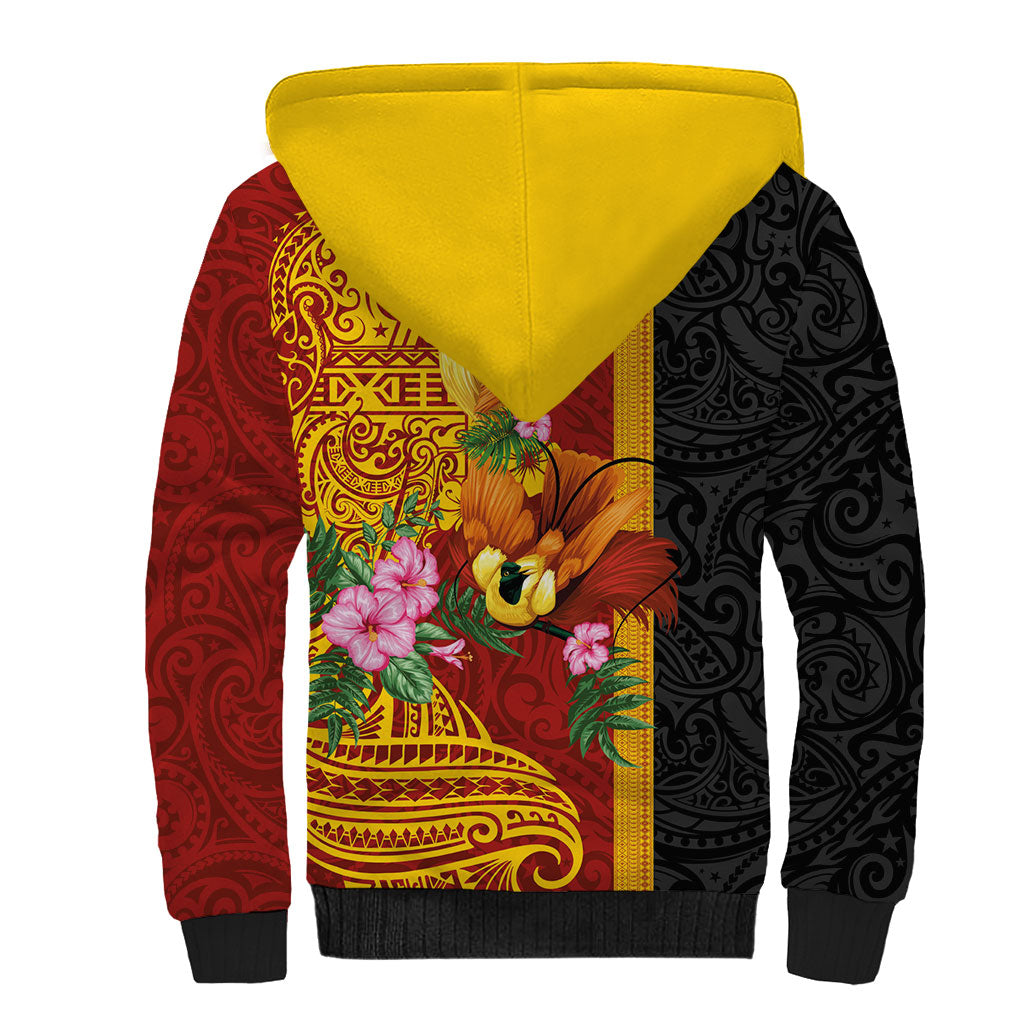 Papua New Guinea Independence Day Sherpa Hoodie Birds-of-Paradise Melanesian Tattoos Tropical Plants LT03 - Polynesian Pride