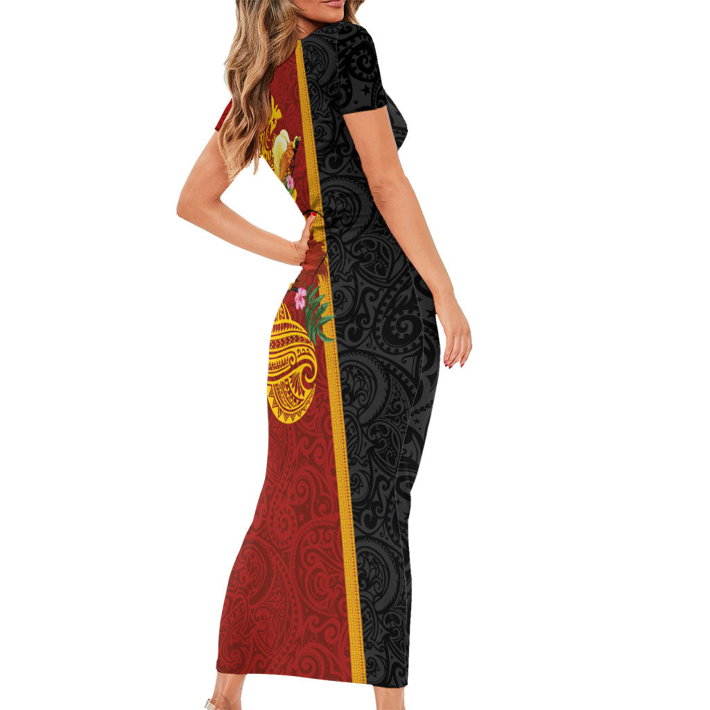 Papua New Guinea Independence Day Short Sleeve Bodycon Dress Birds-of-Paradise Melanesian Tattoos Tropical Plants LT03 - Polynesian Pride