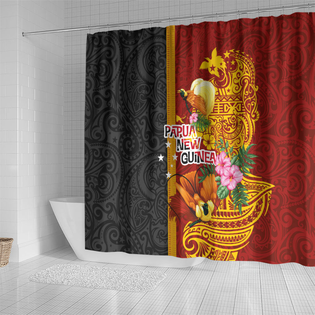 Papua New Guinea Independence Day Shower Curtain Birds-of-Paradise Melanesian Tattoos Tropical Plants LT03 - Polynesian Pride