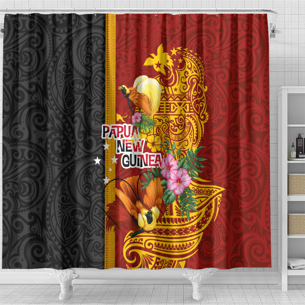 Papua New Guinea Independence Day Shower Curtain Birds-of-Paradise Melanesian Tattoos Tropical Plants LT03 - Polynesian Pride