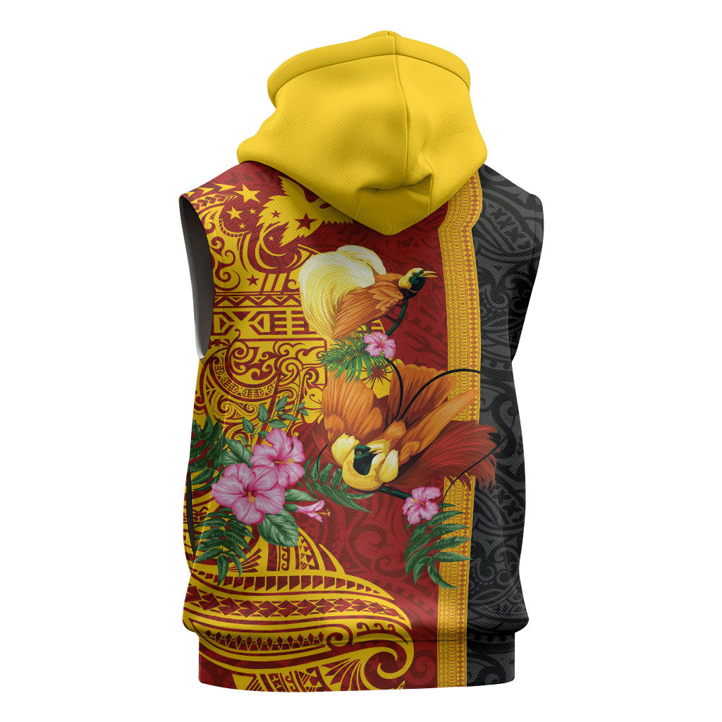 Papua New Guinea Independence Day Sleeveless Hoodie Birds-of-Paradise Melanesian Tattoos Tropical Plants LT03 - Polynesian Pride