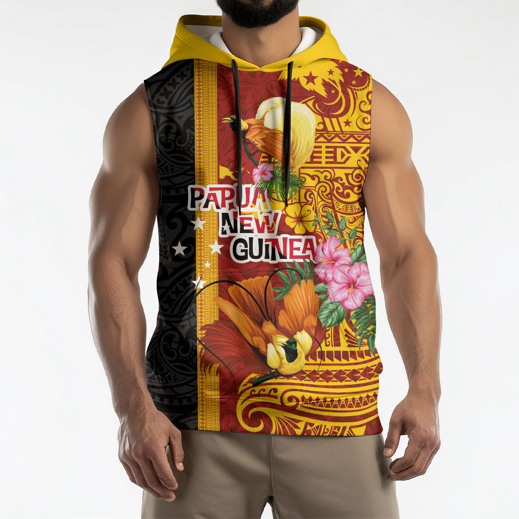 Papua New Guinea Independence Day Sleeveless Hoodie Birds-of-Paradise Melanesian Tattoos Tropical Plants LT03 - Polynesian Pride