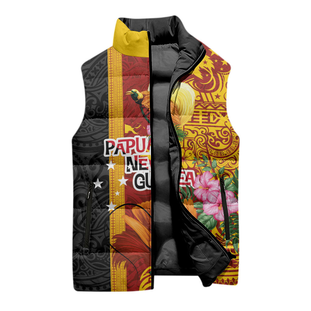 Papua New Guinea Independence Day Sleeveless Puffer Jacket Birds-of-Paradise Melanesian Tattoos Tropical Plants LT03 - Polynesian Pride