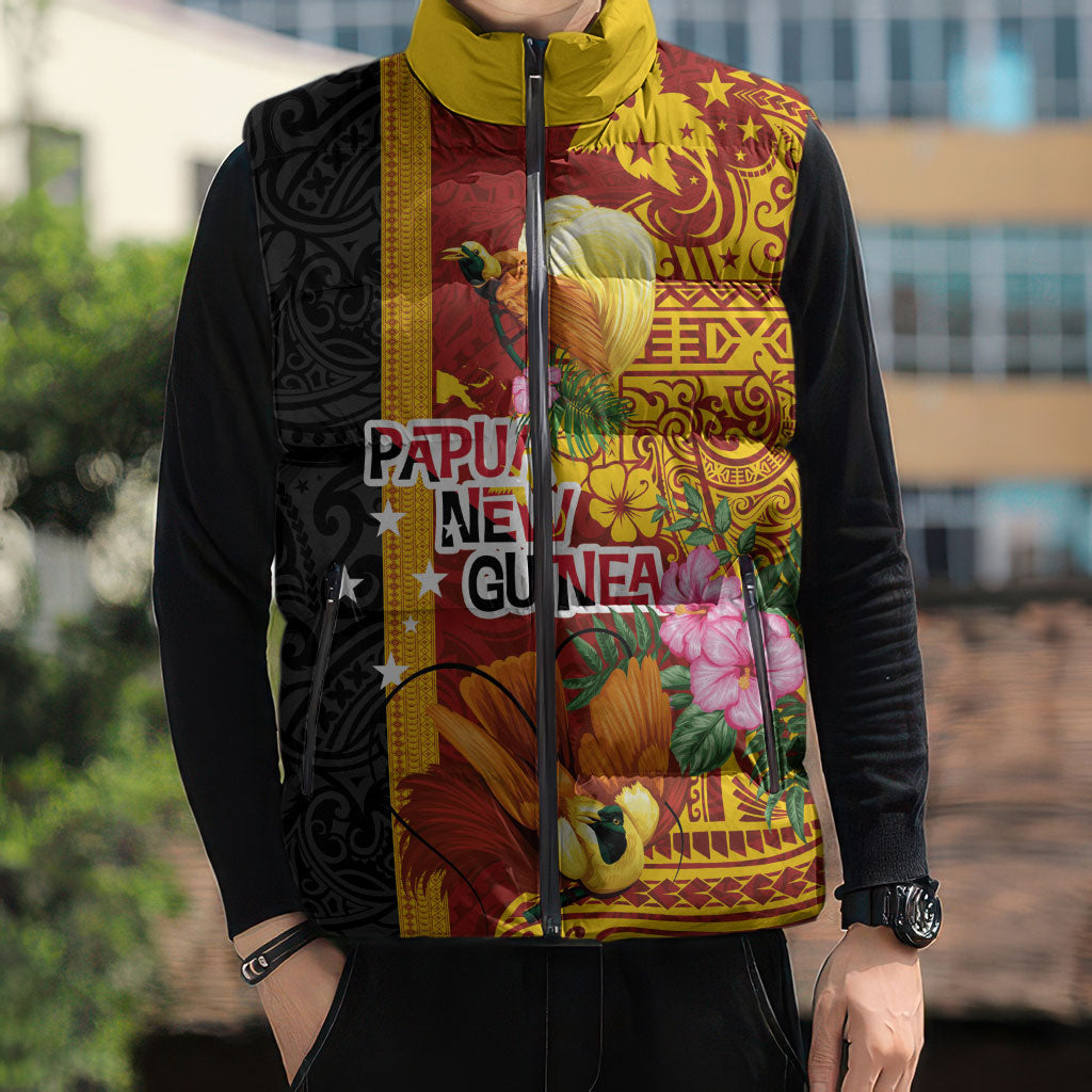 Papua New Guinea Independence Day Sleeveless Puffer Jacket Birds-of-Paradise Melanesian Tattoos Tropical Plants LT03 - Polynesian Pride