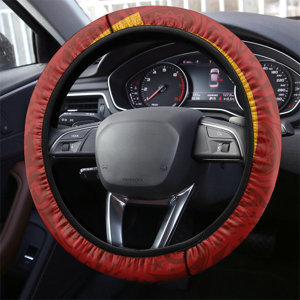 Papua New Guinea Independence Day Steering Wheel Cover Birds-of-Paradise Melanesian Tattoos Tropical Plants LT03 - Polynesian Pride