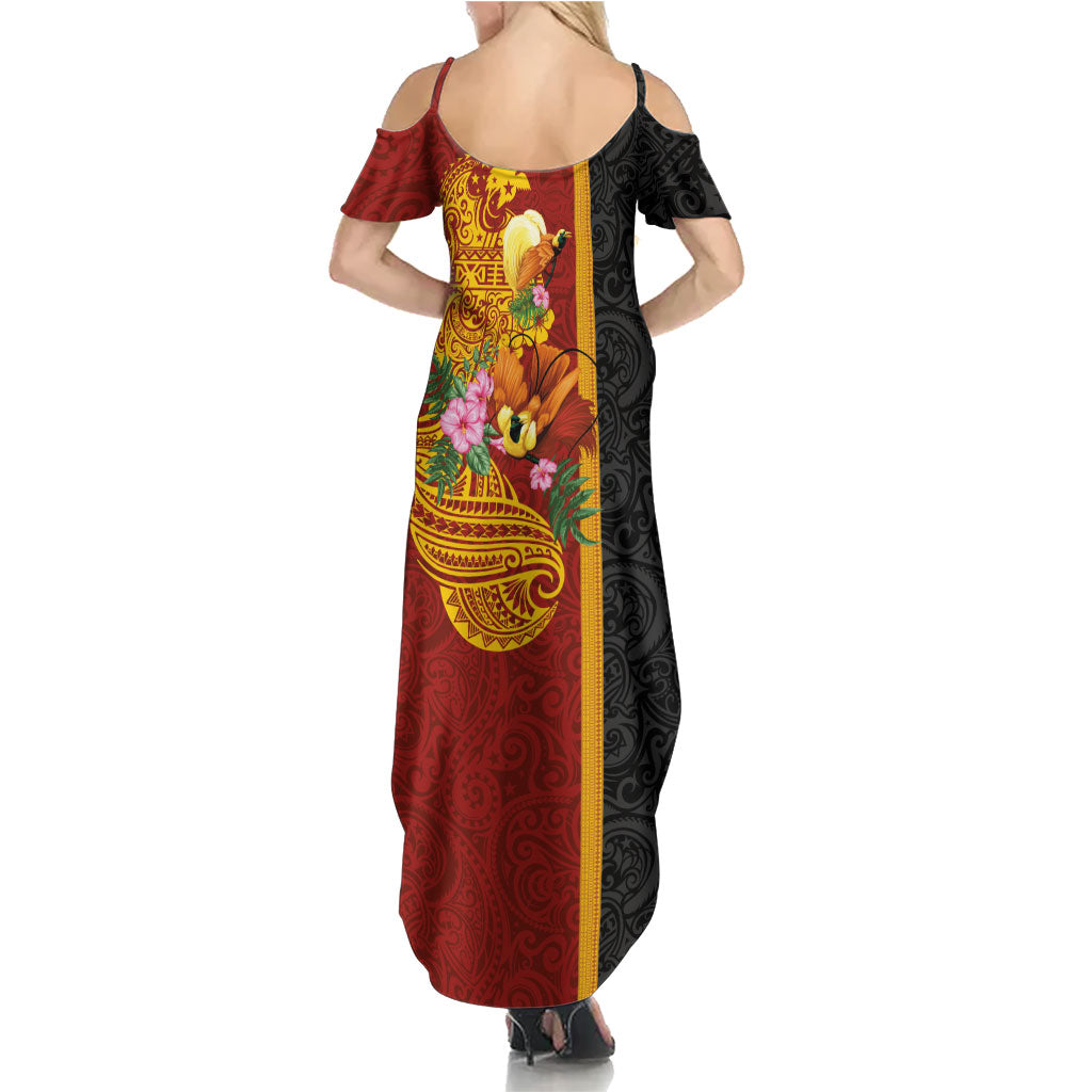 Papua New Guinea Independence Day Summer Maxi Dress Birds-of-Paradise Melanesian Tattoos Tropical Plants LT03 - Polynesian Pride