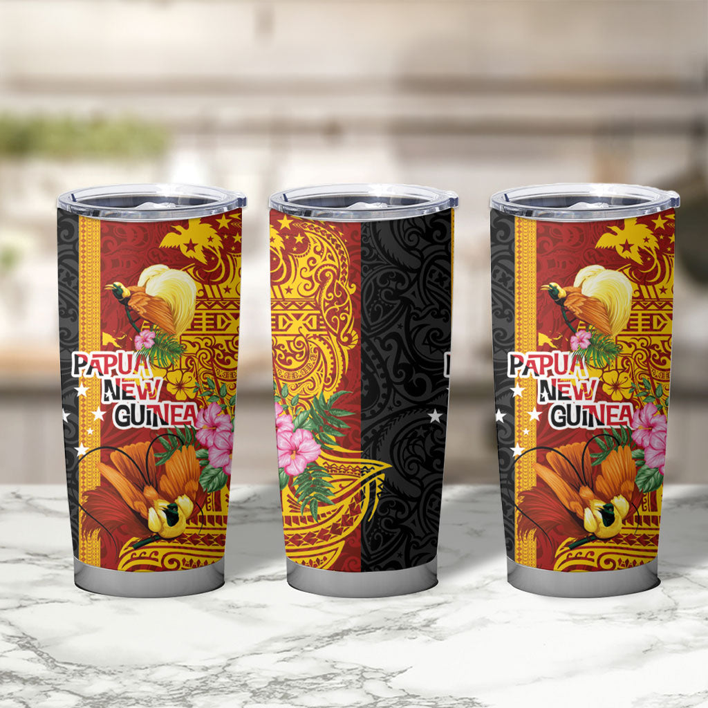 Papua New Guinea Independence Day Tumbler Cup Birds-of-Paradise Melanesian Tattoos Tropical Plants LT03 - Polynesian Pride