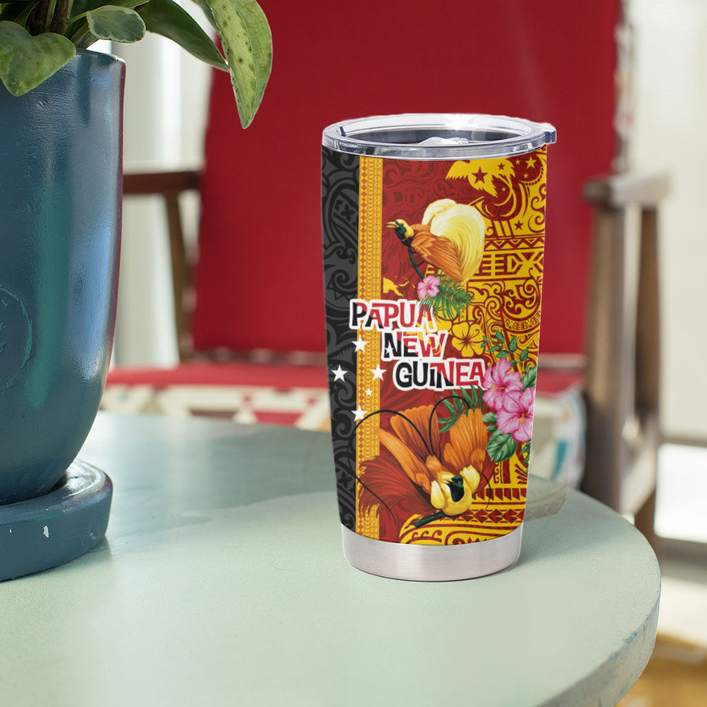 Papua New Guinea Independence Day Tumbler Cup Birds-of-Paradise Melanesian Tattoos Tropical Plants LT03 - Polynesian Pride