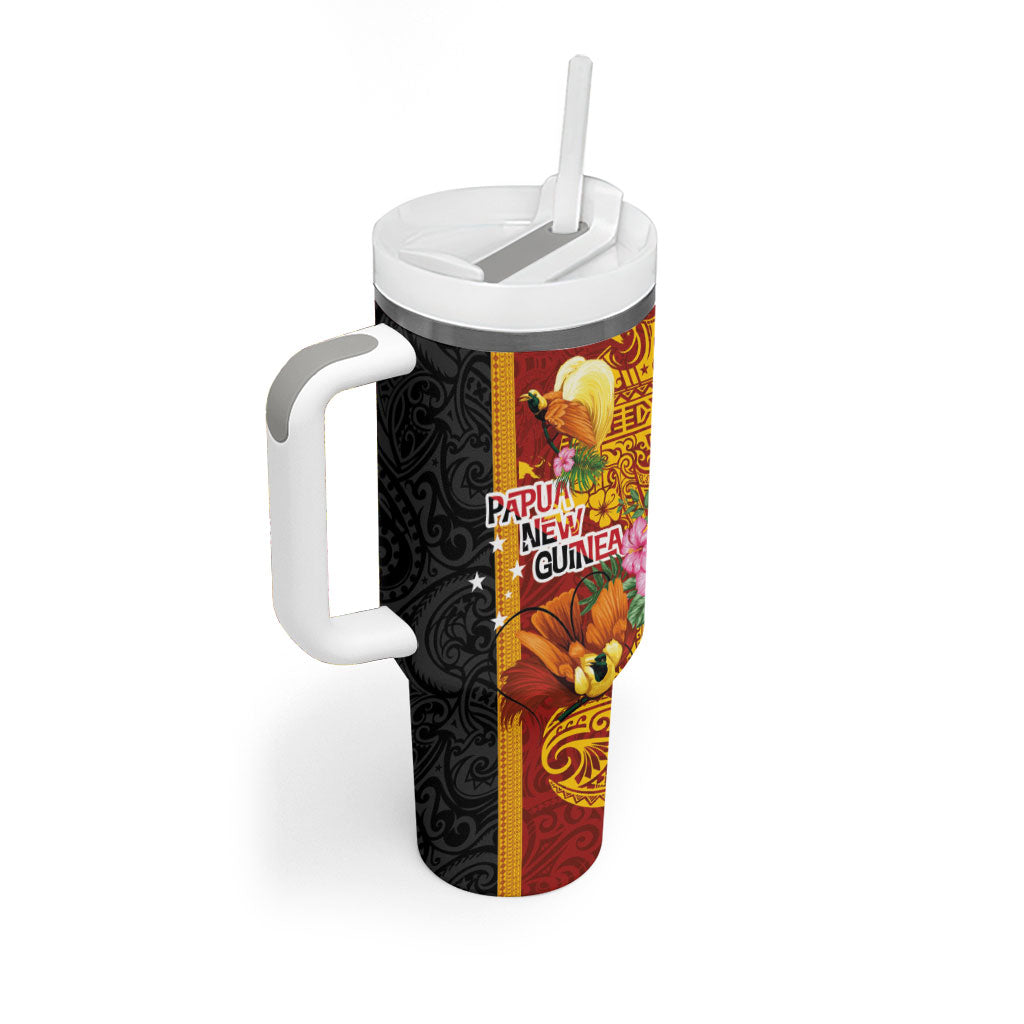 Papua New Guinea Independence Day Tumbler With Handle Birds-of-Paradise Melanesian Tattoos Tropical Plants LT03 - Polynesian Pride