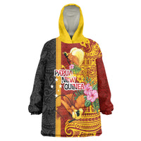 Papua New Guinea Independence Day Wearable Blanket Hoodie Birds-of-Paradise Melanesian Tattoos Tropical Plants LT03 One Size Multicolor - Polynesian Pride