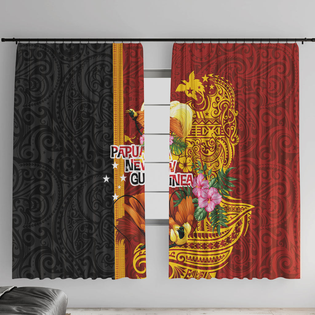 Papua New Guinea Independence Day Window Curtain Birds-of-Paradise Melanesian Tattoos Tropical Plants LT03 With Hooks Multicolor - Polynesian Pride